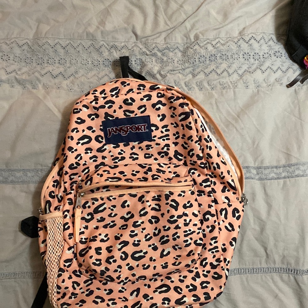Girls Jansport pink leopard backpack